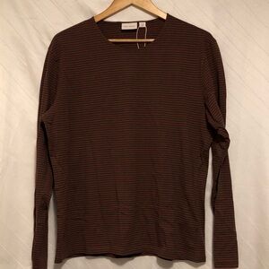 NWT- ZARA Brown and Red Striped Long-Sleeve Crewneck Shirt
